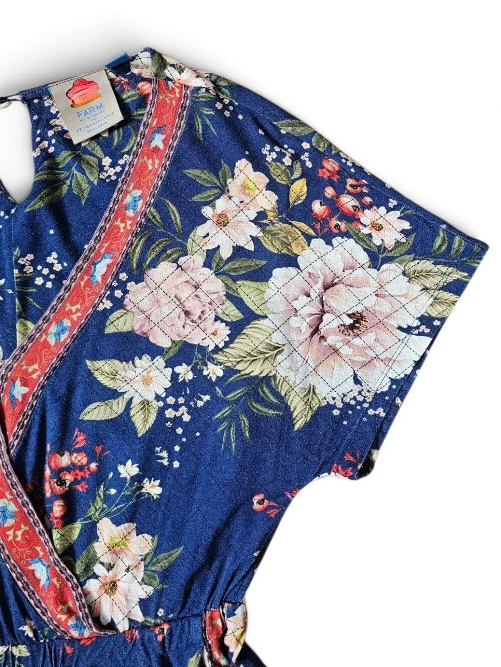 FARM Rio Anthropologie Estelle Chic Bohemian Navy Floral V-Neck Romper, Size S